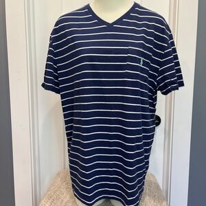 Polo Ralph Lauren Men's Classic Fit T-Shirt Size Large V Neck Blue White Striped